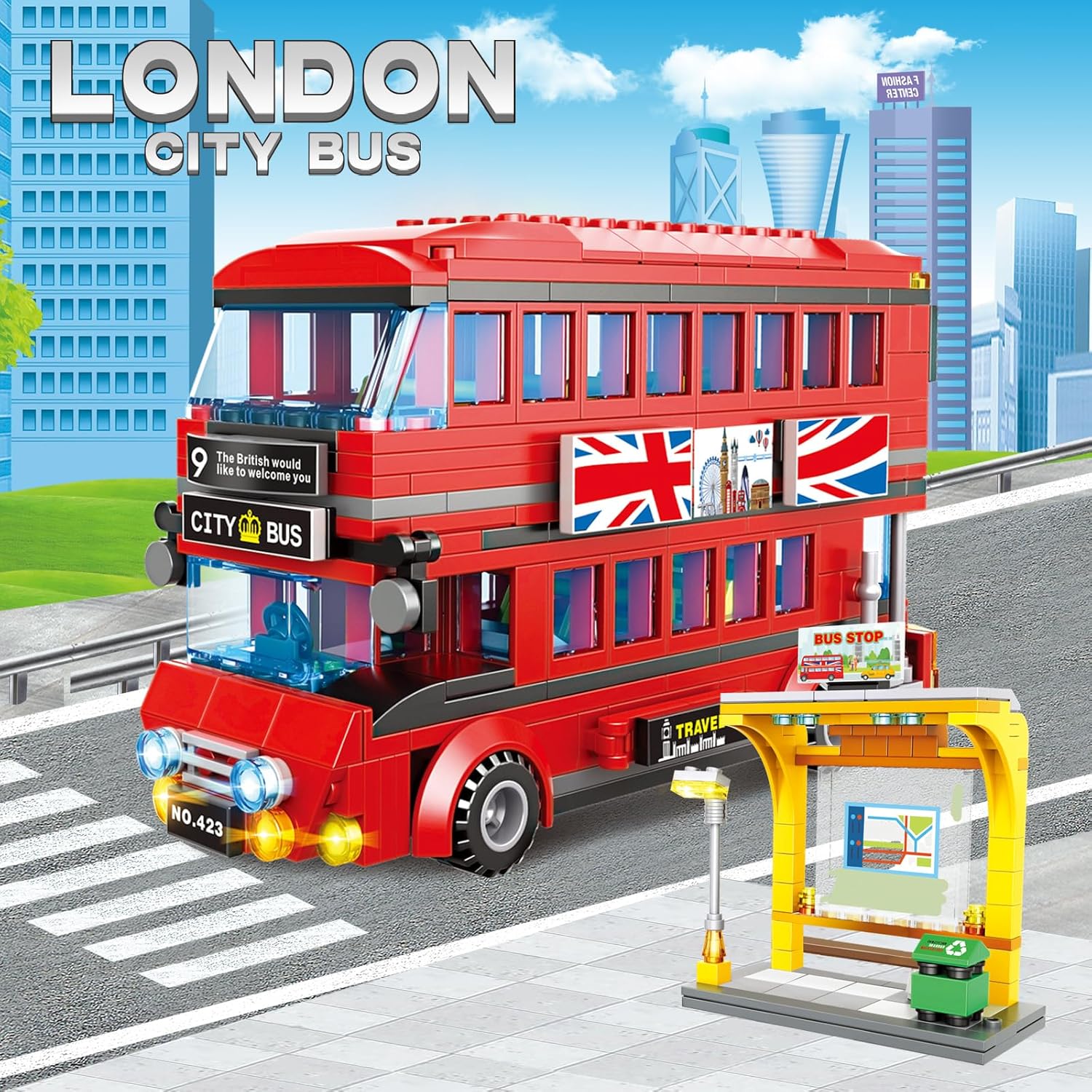 Kids Toys London - 458-teiliges Londoner Doppeldeckerbus- und Busbahnhof-Bauset, pädagogisches