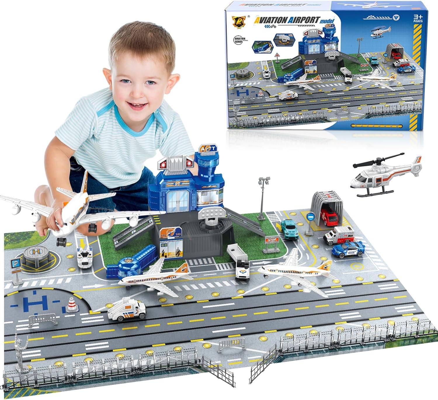 Kids Toys Helicopter - Flughafen-Spielset für Kinder mit Auto, Hubschrauber,