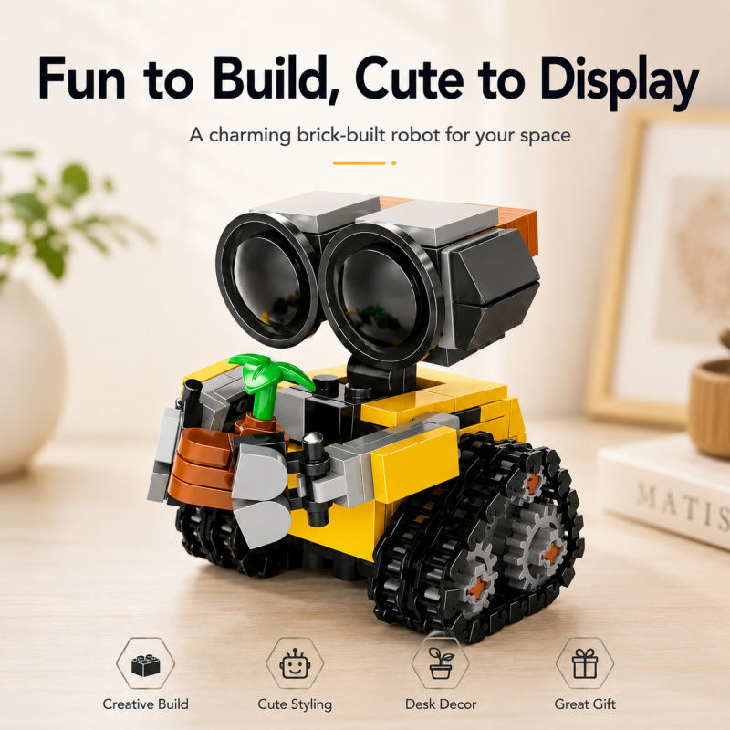Lego Building Blocks - Mini-Roboter-Baustein-Set, Niedliches Kettenroboter-Modell mit Pflanzenzubehör, Kreatives