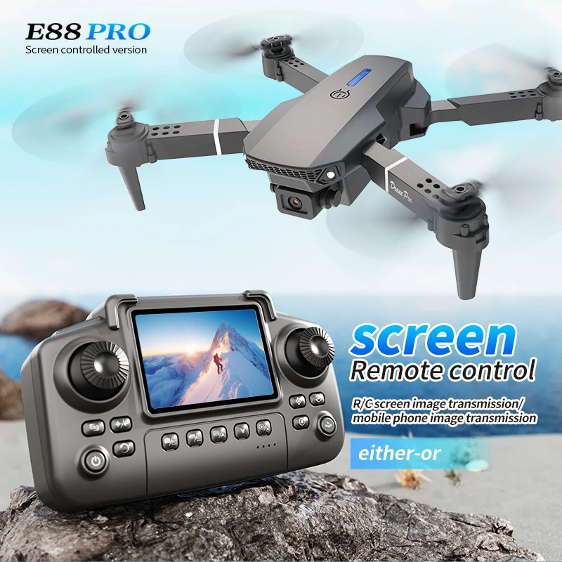 Kids Toys Helicopter - Professionelle E88 PRO Drohne mit Bildschirm,