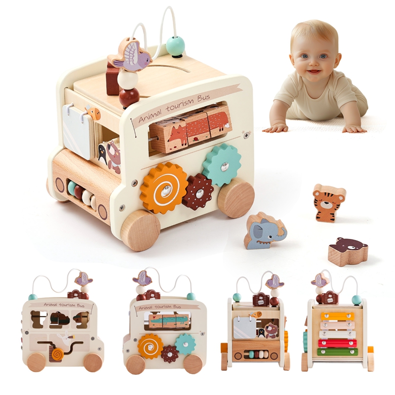 Kids Toys 2 Year Old - Montessori Holzspielzeug für Kinder, 5-in-1 Beschäftigungsspielzeug,