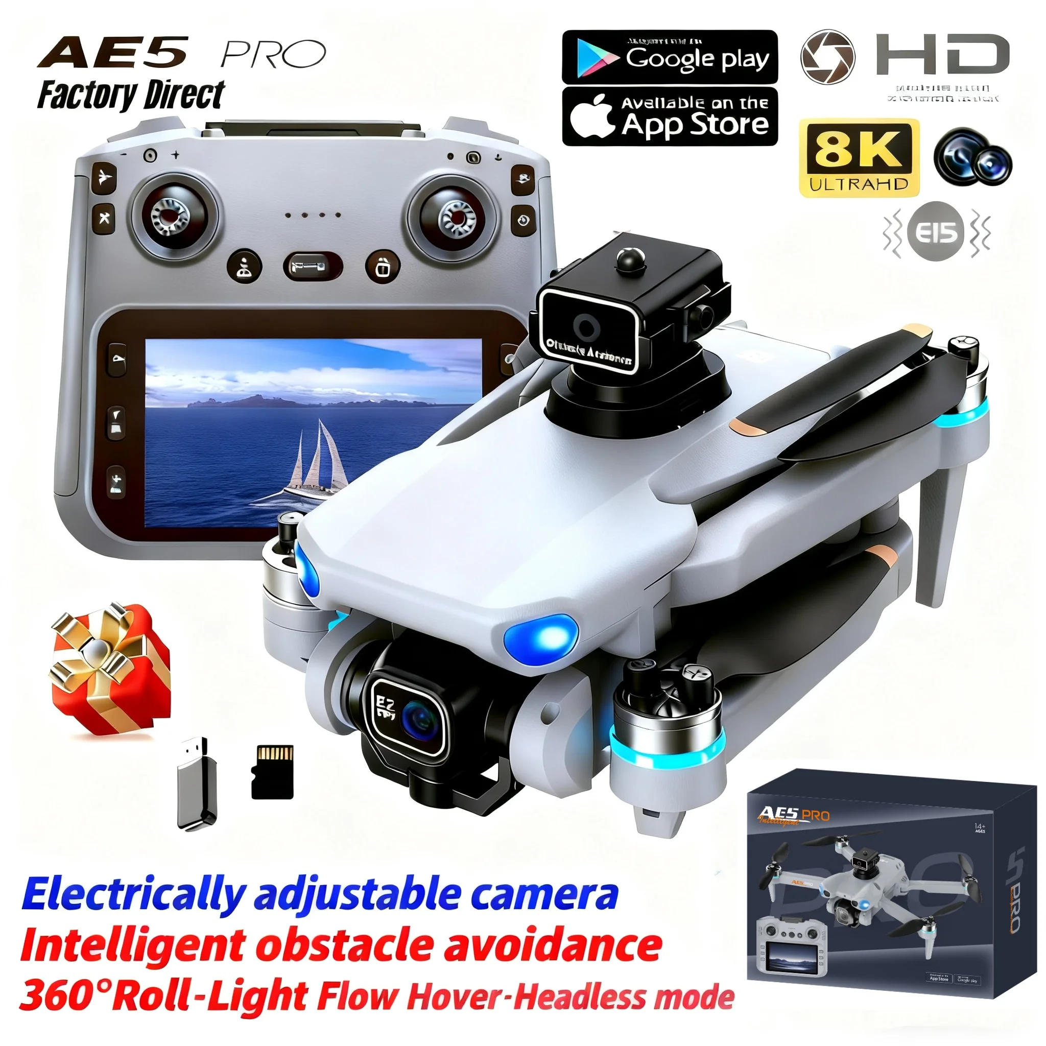 Kids Toys Helicopter - AE5 Pro Drohne 8K HD 4,5-Zoll-Bildschirm-Steuerung