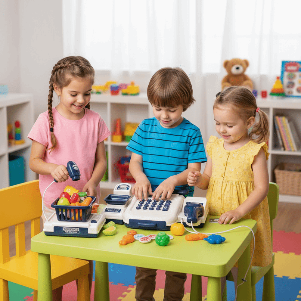 Toy Cash Register - Puzzle-Simulation Supermarkt-Kasse Spaßiges Geschenk Multifunktionales Simulations-Kassierermodell