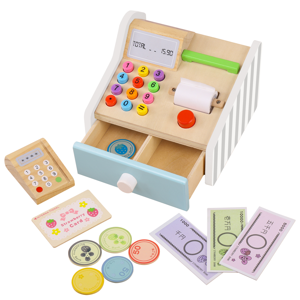 Toy Cash Register - Registrierkasse aus Holz, Spielzeug, Kindergeschäft, Einkaufen,